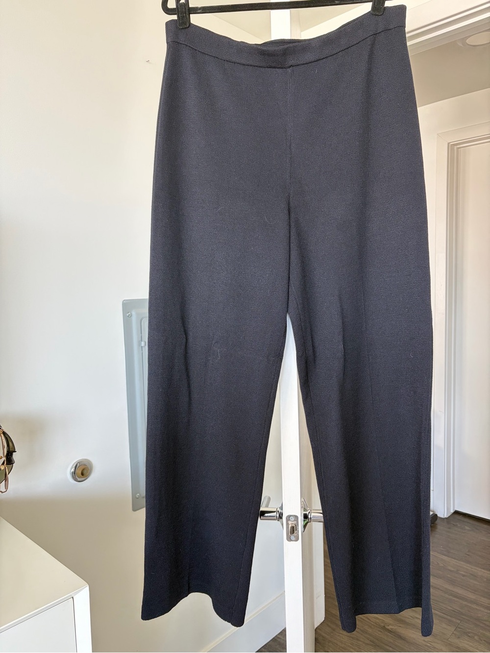 ST. JOHN Basics Knit Elastic Waistband Wide Leg Pants Black Size 16